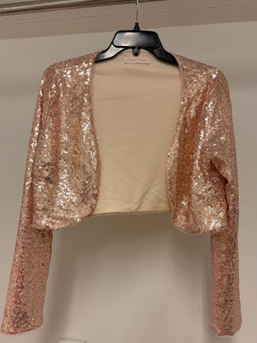 Rose Gold Sequin Bolero Shrug Jacket Size M - Glam Party Sparkly Chic